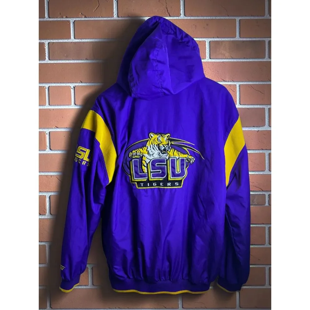Vintage LSU Tigers Hooded Pullover Jacket Men's Medium Purple Yellow Carl Banks